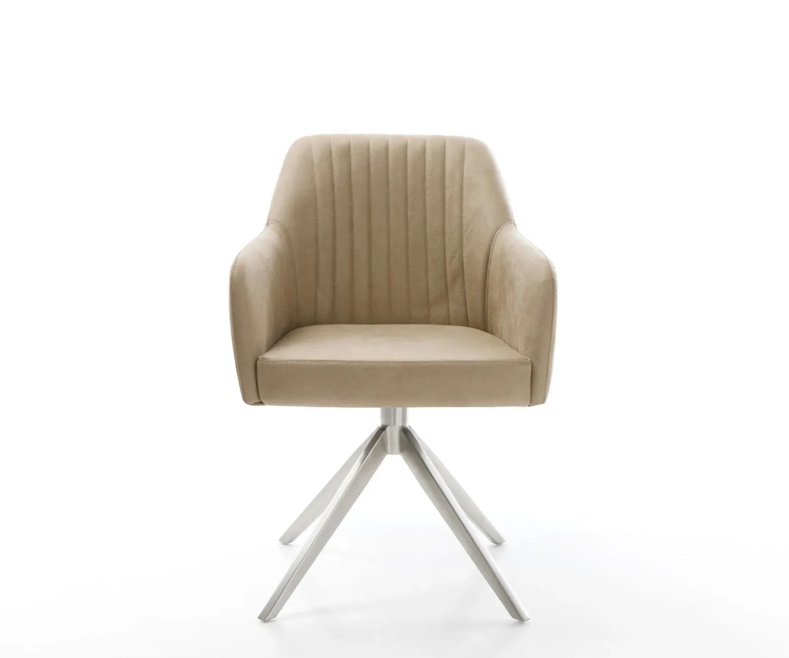 EsszimmerstuhlGreg-Flex Mikrofaser Beige Vintage Kreuzgestell breit Edelstahl Taschenfederkern Sofort versandfertig