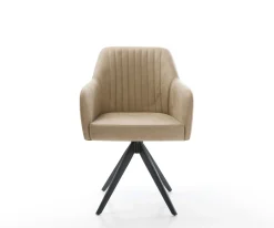 EsszimmerstuhlGreg-Flex Mikrofaser Beige Vintage Kreuzgestell kantig Schwarz Taschenfederkern Sofort versandfertig