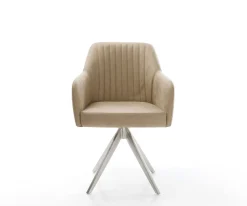 EsszimmerstuhlGreg-Flex Mikrofaser Beige Vintage Kreuzgestell kantig Edelstahl Taschenfederkern Sofort versandfertig
