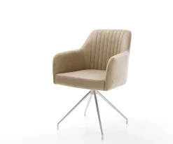 EsszimmerstuhlGreg-Flex Mikrofaser Beige Vintage Kreuzgestell konisch Edelstahl Taschenfederkern Sofort versandfertig