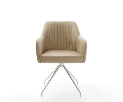 EsszimmerstuhlGreg-Flex Mikrofaser Beige Vintage Kreuzgestell konisch Edelstahl Taschenfederkern Sofort versandfertig