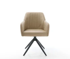 EsszimmerstuhlGreg-Flex Mikrofaser Beige Vintage Kreuzgestell breit Schwarz Taschenfederkern Sofort versandfertig