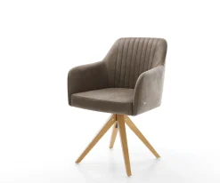 EsszimmerstuhlGreg-Flex Mikrofaser Taupe Vintage Holzgestell kantig Natur 360° drehbar Taschenfederkern Versandfertig ca. 28.10.26