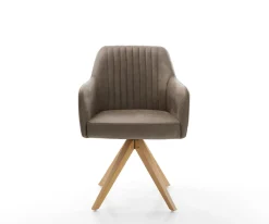 EsszimmerstuhlGreg-Flex Mikrofaser Taupe Vintage Holzgestell kantig Natur 360° drehbar Taschenfederkern Versandfertig ca. 28.10.26
