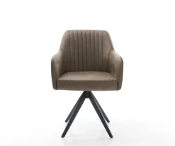 EsszimmerstuhlGreg-Flex Mikrofaser Taupe Vintage Kreuzgestell kantig Schwarz Taschenfederkern Sofort versandfertig