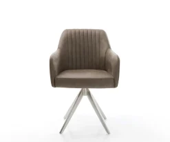 EsszimmerstuhlGreg-Flex Mikrofaser Taupe Vintage Kreuzgestell kantig Edelstahl Taschenfederkern Sofort versandfertig