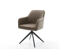 EsszimmerstuhlGreg-Flex Mikrofaser Taupe Vintage Kreuzgestell breit Schwarz Taschenfederkern Sofort versandfertig
