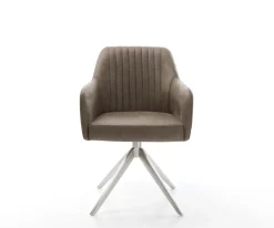 EsszimmerstuhlGreg-Flex Mikrofaser Taupe Vintage Kreuzgestell breit Edelstahl Taschenfederkern Sofort versandfertig