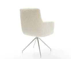EsszimmerstuhlHeira-Flex mit Armlehnen Teddystoff Beige Kreuzgestell konisch Edelstahl Taschenfederkern Sofort versandfertig