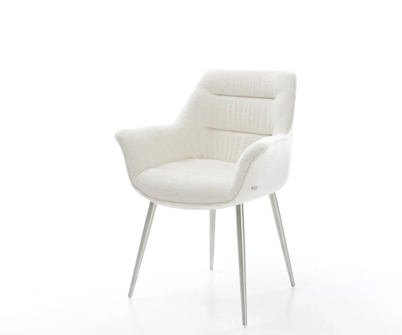 EsszimmerstuhlKaira-Flex Bouclé Soft Beige 4-Fuß konisch Edelstahl Sofort versandfertig