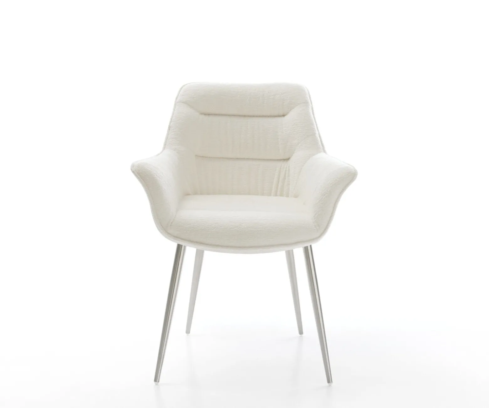 EsszimmerstuhlKaira-Flex Bouclé Soft Beige 4-Fuß konisch Edelstahl Sofort versandfertig