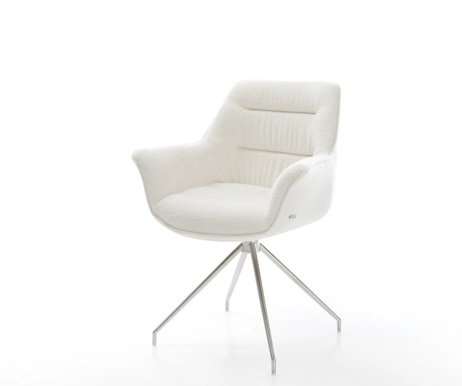 EsszimmerstuhlKaira-Flex Bouclé Soft Beige Kreuzgestell konisch Edelstahl Sofort versandfertig
