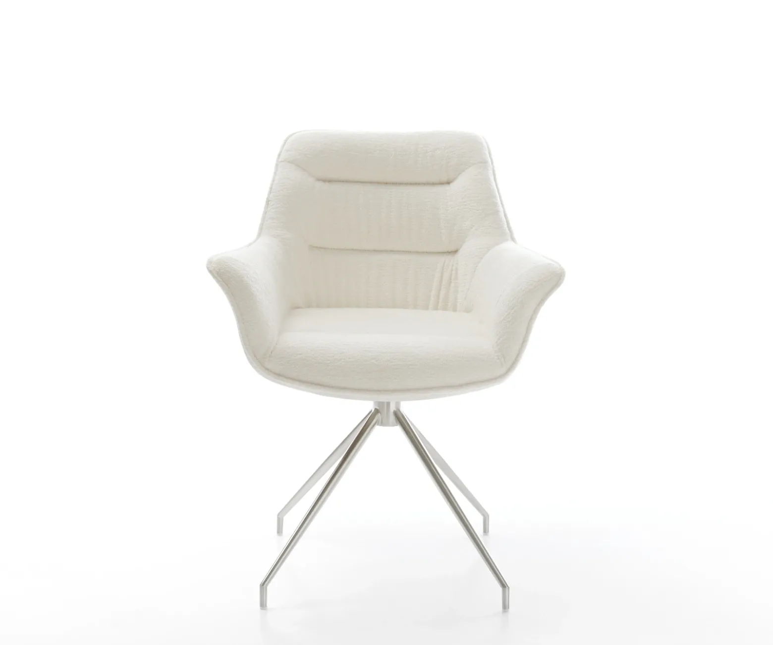 EsszimmerstuhlKaira-Flex Bouclé Soft Beige Kreuzgestell konisch Edelstahl Sofort versandfertig