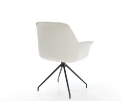 EsszimmerstuhlKeila-Flex mit Armlehnen Bouclé Soft Beige Kreuzgestell konisch Schwarz Sofort versandfertig