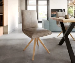 EsszimmerstuhlLelio-Flex Mikrofaser Taupe Vintage Holzgestell kantig Natur 360° drehbar Taschenfederkern Versandfertig ca. 28.10.26
