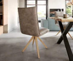 EsszimmerstuhlLelio-Flex Mikrofaser Taupe Vintage Holzgestell kantig Natur 360° drehbar Taschenfederkern Versandfertig ca. 28.10.26