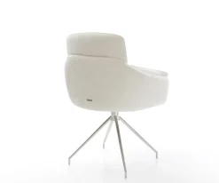 EsszimmerstuhlLuan-Flex mit Armlehnen Bouclé Soft Beige Kreuzgestell konisch Edelstahl Sofort versandfertig