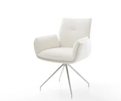 EsszimmerstuhlNela-Flex Bouclé Soft Beige Kreuzgestell konisch Edelstahl Sofort versandfertig