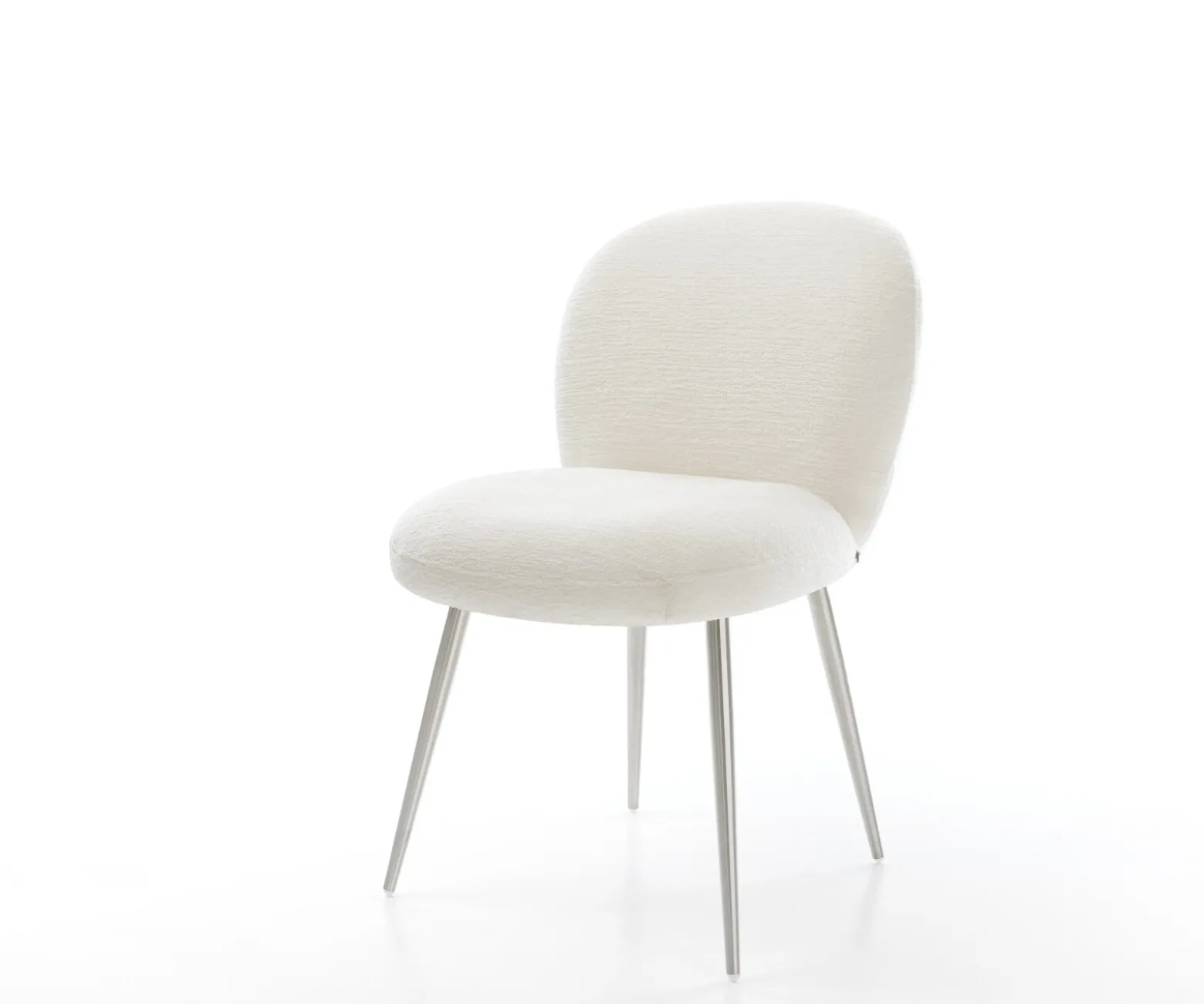EsszimmerstuhlNube-Flex Bouclé Soft Beige 4-Fuß konisch Edelstahl Taschenfederkern Sofort versandfertig