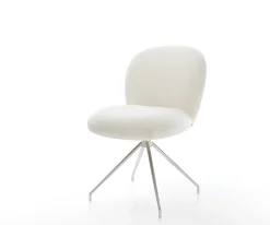 EsszimmerstuhlNube-Flex Bouclé Soft Beige Kreuzgestell konisch Edelstahl Taschenfederkern Sofort versandfertig