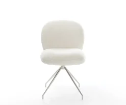 EsszimmerstuhlNube-Flex Bouclé Soft Beige Kreuzgestell konisch Edelstahl Taschenfederkern Sofort versandfertig