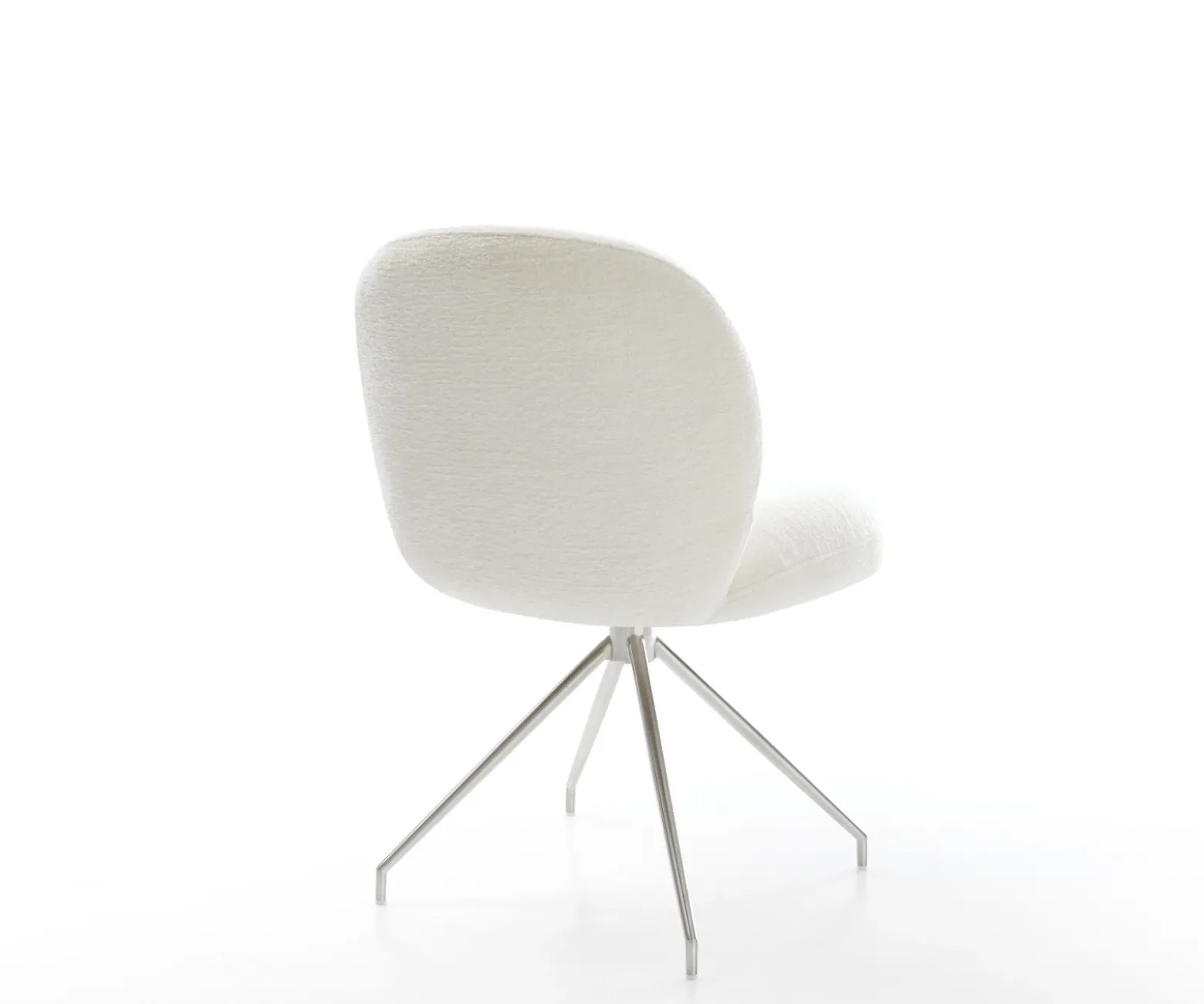 EsszimmerstuhlNube-Flex Bouclé Soft Beige Kreuzgestell konisch Edelstahl Taschenfederkern Sofort versandfertig