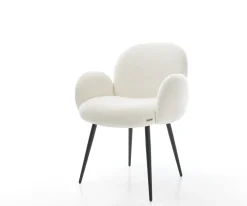 EsszimmerstuhlNube-Flex mit Armlehnen Bouclé Soft Beige 4-Fuß konisch Schwarz Taschenfederkern Sofort versandfertig