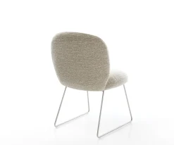 EsszimmerstuhlNube-Flex Webstoff Soft Beige Kufengestell Edelstahl Taschenfederkern Sofort versandfertig