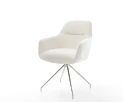 EsszimmerstuhlPejo-Flex Bouclé Soft Beige Kreuzgestell konisch Edelstahl Taschenfederkern Sofort versandfertig