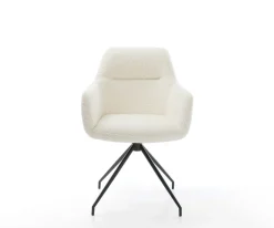 EsszimmerstuhlPejo-Flex Bouclé Weiß Kreuzgestell konisch Schwarz Taschenfederkern Sofort versandfertig