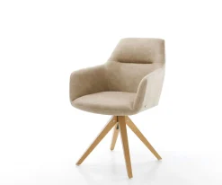 EsszimmerstuhlPejo-Flex Mikrofaser Beige Vintage Holzgestell kantig Natur 360° drehbar Taschenfederkern Versandfertig ca. 28.10.26