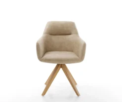 EsszimmerstuhlPejo-Flex Mikrofaser Beige Vintage Holzgestell kantig Natur 360° drehbar Taschenfederkern Versandfertig ca. 28.10.26