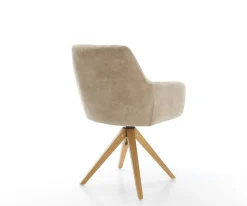 EsszimmerstuhlPejo-Flex Mikrofaser Beige Vintage Holzgestell kantig Natur 360° drehbar Taschenfederkern Versandfertig ca. 28.10.26