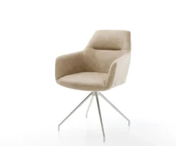 EsszimmerstuhlPejo-Flex Mikrofaser Beige Vintage Kreuzgestell konisch Edelstahl Taschenfederkern Sofort versandfertig