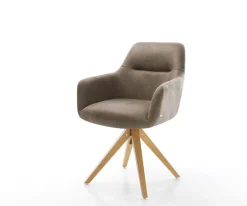 EsszimmerstuhlPejo-Flex Mikrofaser Taupe Vintage Holzgestell kantig Natur 360° drehbar Taschenfederkern Versandfertig ca. 28.10.26