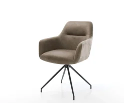 EsszimmerstuhlPejo-Flex Mikrofaser Taupe Vintage Kreuzgestell konisch Schwarz Taschenfederkern Sofort versandfertig