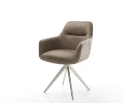 EsszimmerstuhlPejo-Flex Mikrofaser Taupe Vintage Kreuzgestell kantig Edelstahl Taschenfederkern Sofort versandfertig