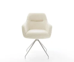 EsszimmerstuhlPejo-Flex Teddystoff Beige Kreuzgestell konisch Edelstahl Taschenfederkern Sofort versandfertig