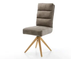 EsszimmerstuhlPela-Flex Mikrofaser Taupe Vintage Holzgestell kantig Natur 360° drehbar Taschenfederkern Versandfertig ca. 28.10.26