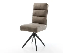 EsszimmerstuhlPela-Flex Mikrofaser Taupe Vintage Kreuzgestell kantig Schwarz Taschenfederkern Sofort versandfertig