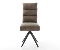 EsszimmerstuhlPela-Flex Mikrofaser Taupe Vintage Kreuzgestell kantig Schwarz Taschenfederkern Sofort versandfertig
