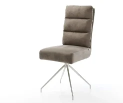 EsszimmerstuhlPela-Flex Mikrofaser Taupe Vintage Kreuzgestell konisch Edelstahl Taschenfederkern Sofort versandfertig