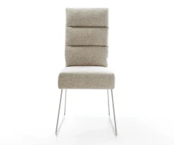 EsszimmerstuhlPela-Flex Webstoff Soft Beige Kufengestell Edelstahl Taschenfederkern Sofort versandfertig