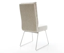 EsszimmerstuhlPela-Flex Webstoff Soft Beige Kufengestell Edelstahl Taschenfederkern Sofort versandfertig