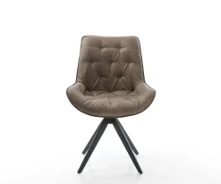 EsszimmerstuhlTaimi-Flex Mikrofaser Taupe Vintage Kreuzgestell kantig Schwarz Sofort versandfertig