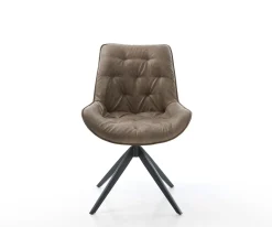 EsszimmerstuhlTaimi-Flex Mikrofaser Taupe Vintage Kreuzgestell breit Schwarz Sofort versandfertig