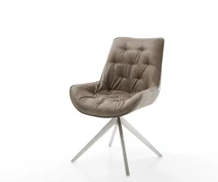 EsszimmerstuhlTaimi-Flex Mikrofaser Taupe Vintage Kreuzgestell breit Edelstahl Sofort versandfertig