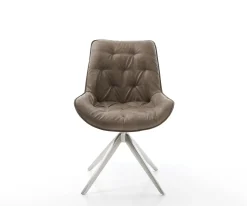 EsszimmerstuhlTaimi-Flex Mikrofaser Taupe Vintage Kreuzgestell breit Edelstahl Sofort versandfertig