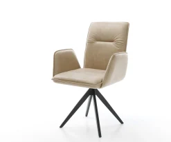 EsszimmerstuhlVinja-Flex Mikrofaser Beige Vintage Kreuzgestell kantig Schwarz Sofort versandfertig
