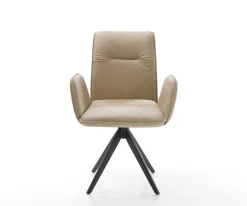 EsszimmerstuhlVinja-Flex Mikrofaser Beige Vintage Kreuzgestell kantig Schwarz Sofort versandfertig